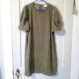 Dion Puff Sleeve Corduroy Mini Dress, Size L